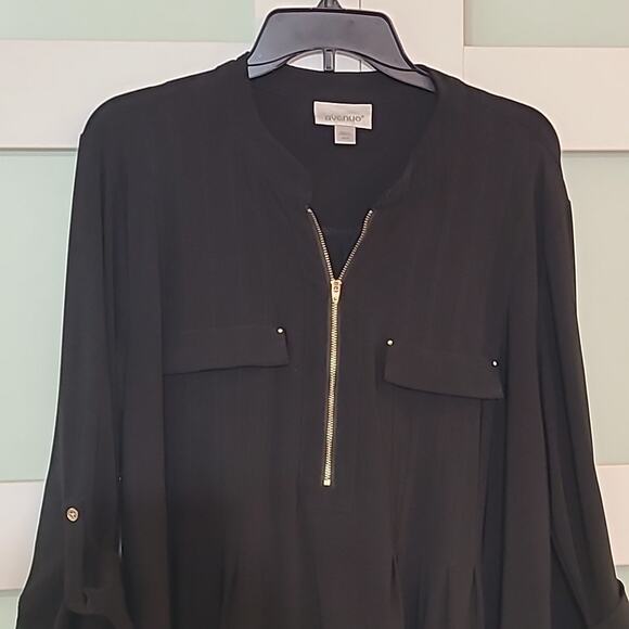 Avenue Blouse 3/4 Sleeve 1/4 Zip Shirt Tunic Top Black Gold Zipper 18/20 Plus - Picture 2 of 4